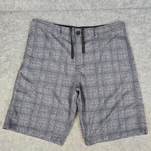 Micros Mens Hybrid Board Shorts Size 34 Grey Plaid Stretch Surf Walk MZBH-844C
